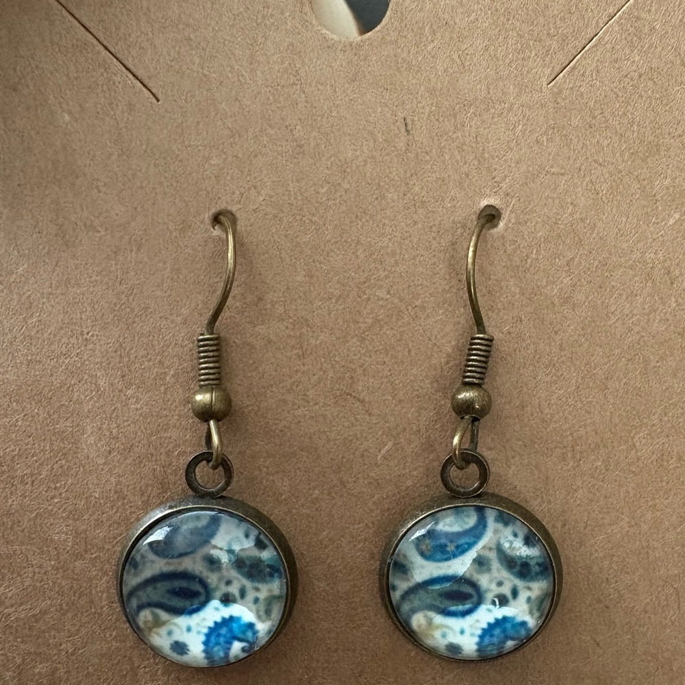 Handcrafted Blue Paisley Dangle Earrings